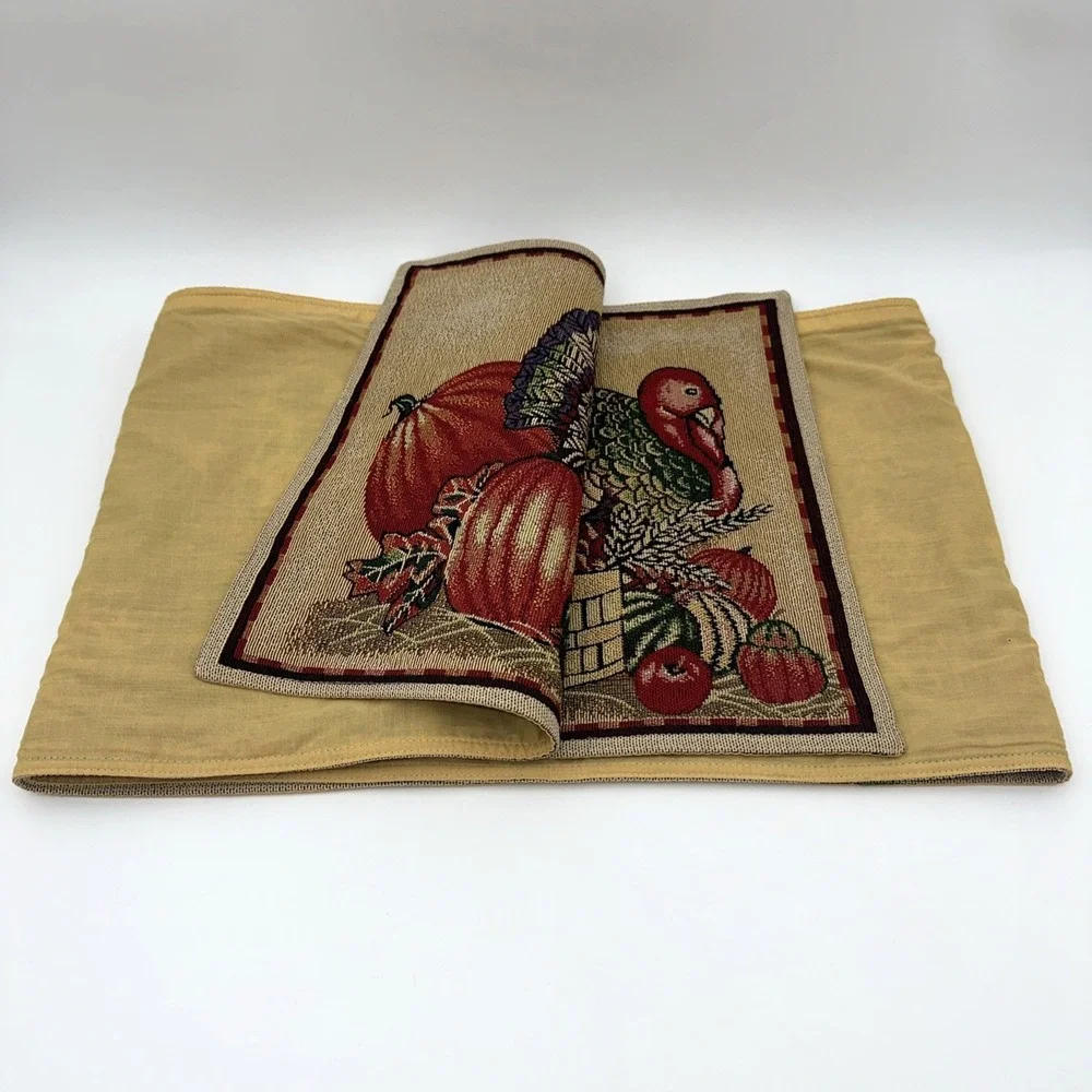 Thanksgiving Tapestry Table Runner 72 x 13 Turkey Pumpkin Fall Harvest Decor